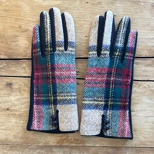 Plaid Wool Blend Gloves